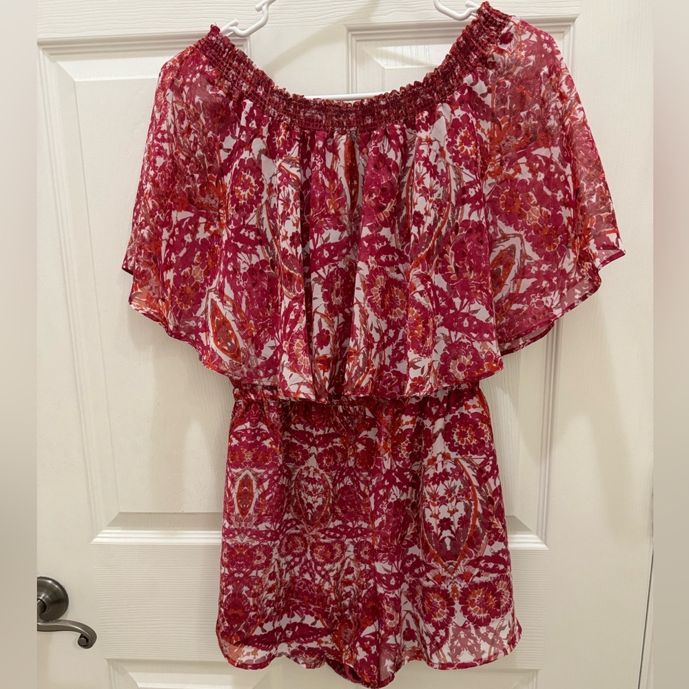 Show Me Your Mumu Womens S Romper Rosarita OFF-THE-SHOULDER Pomegranate … - Picture 3 of 10